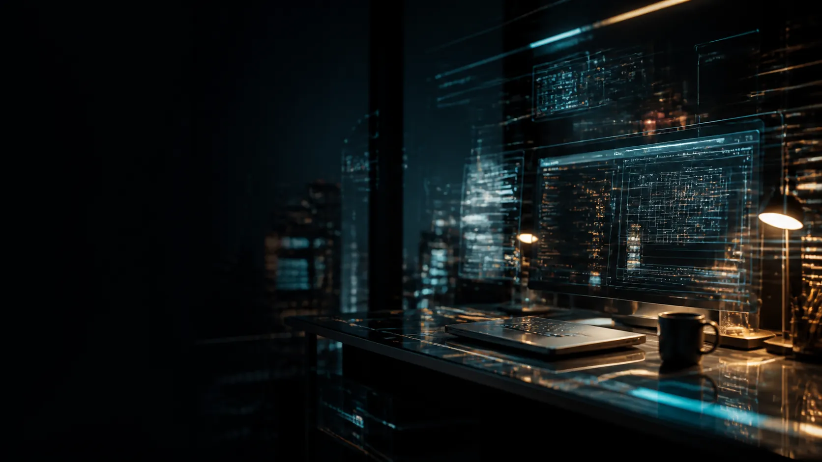 Nexo AI Solutions technology workspace showing AI workflows, automation dashboards, and software systems